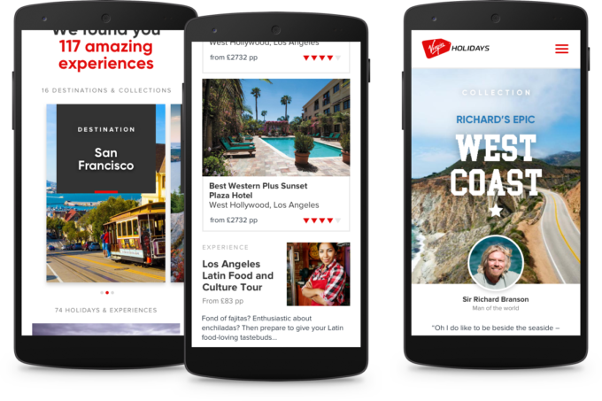 A series of concepts for Virgin Holidays to help entice users to choose a different kind of package holiday