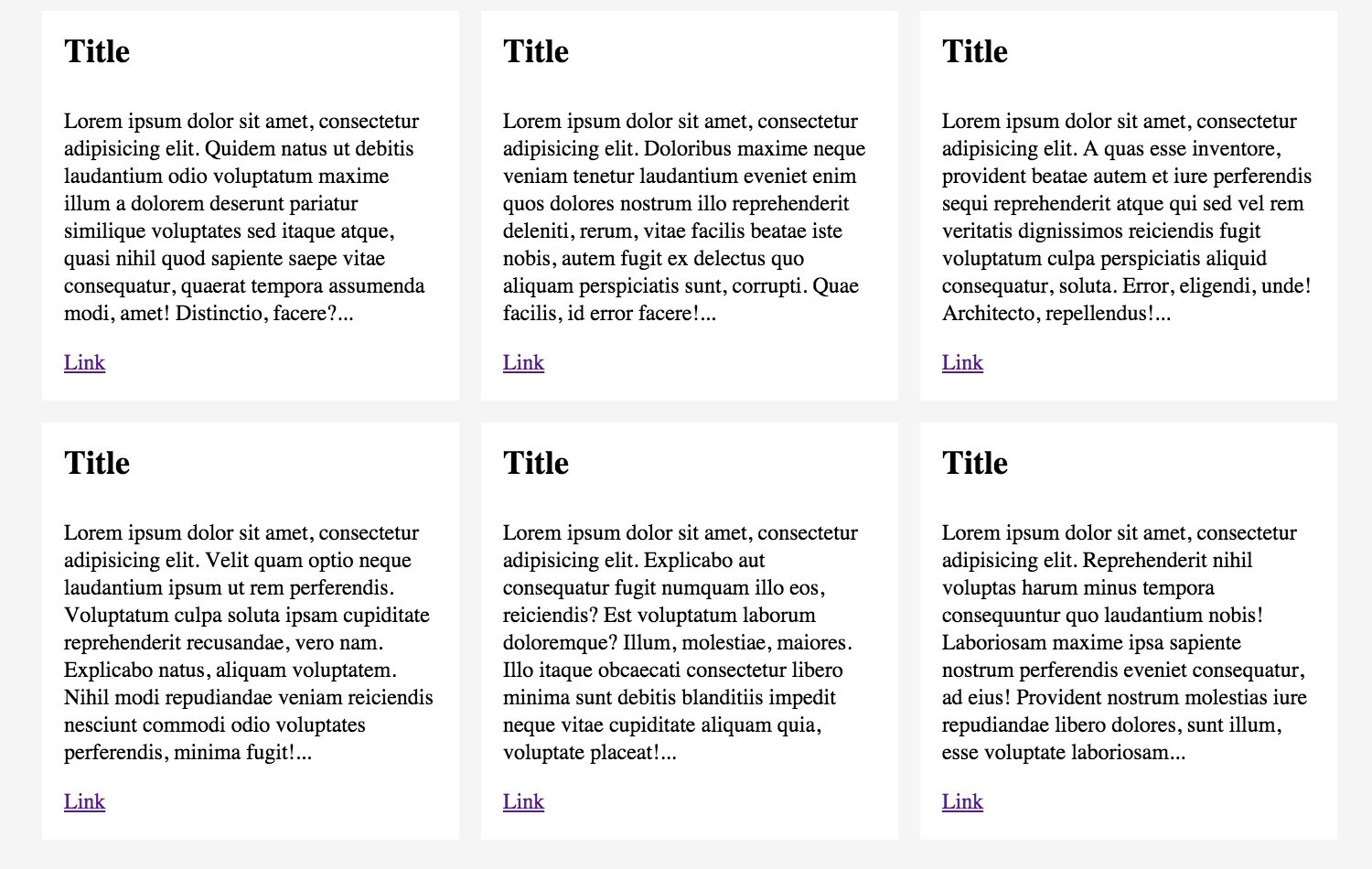 Example of an equal height grid with content restrictions.