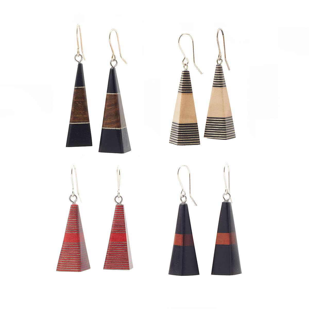 Pyramid wooden hook earrings by Larondelle