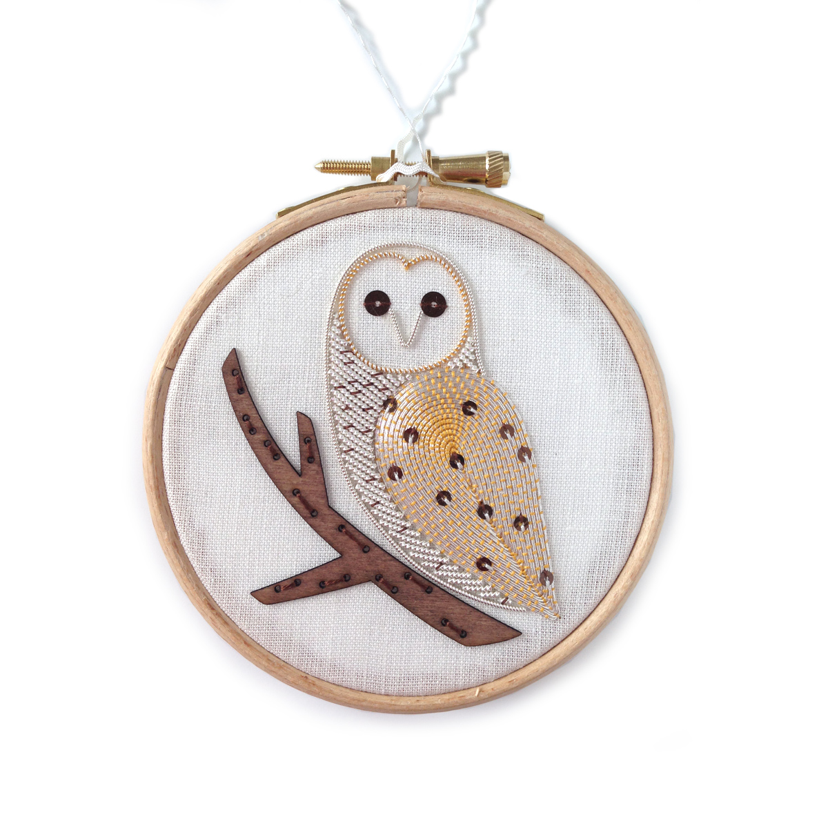 Barn owl metalwork embroidery kit by Becky Hogg