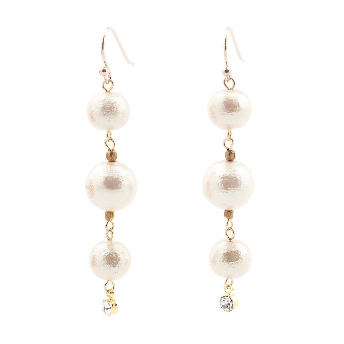 Triple cotton pearl hook earrings by Anq