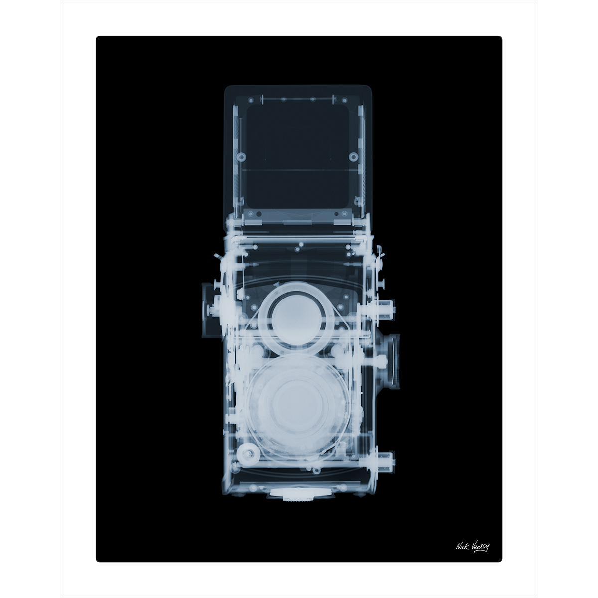 X-ray print of 1960s TLR camera by Nick Veasey X-ray print of 1960s TLR camera by Nick Veasey