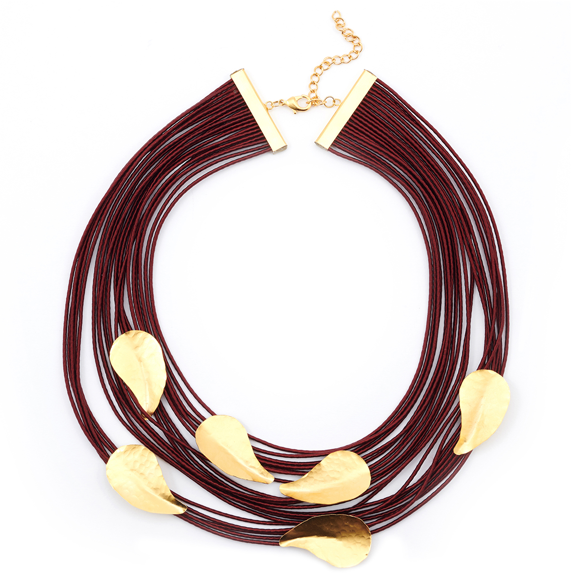 Burgundy leaf collar necklace by Fo.Be