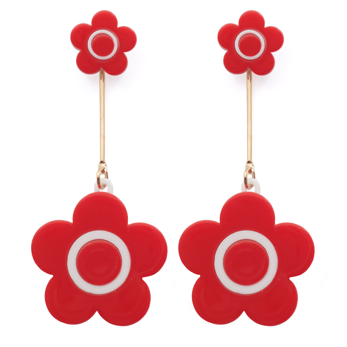 Mary Quant red daisy drop stud earrings