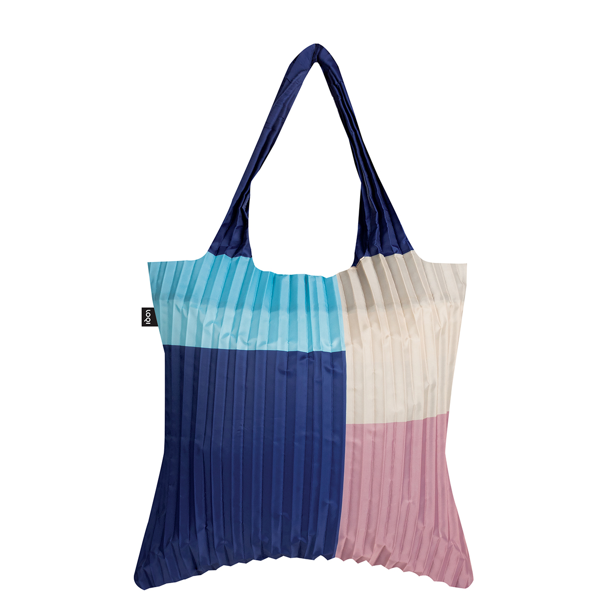 Pink and blue pleated tote bag