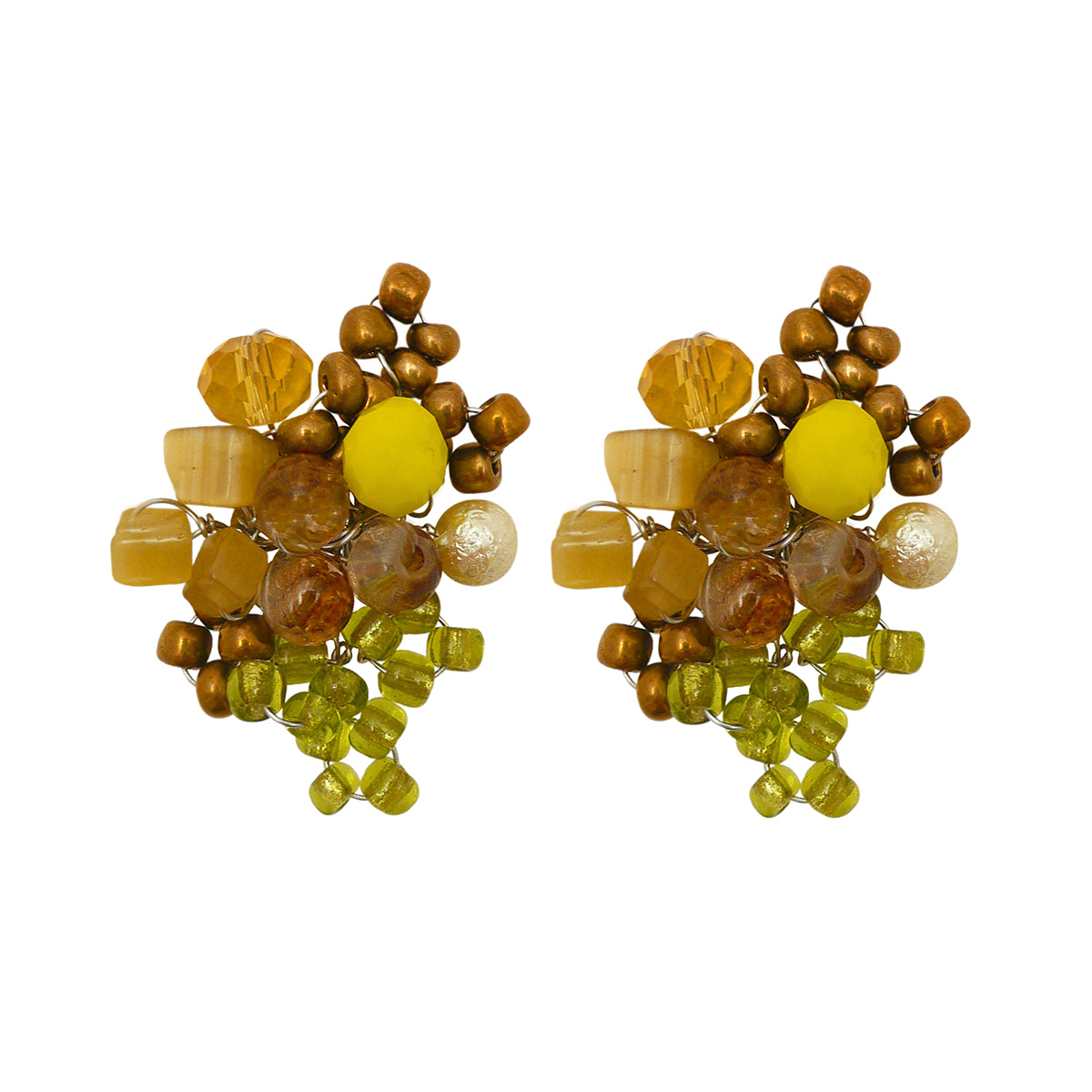 Green beaded clip on earrings