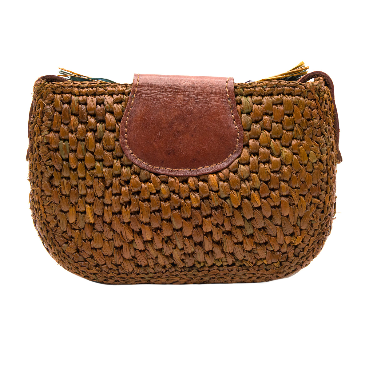 Purple and yellow raffia purse