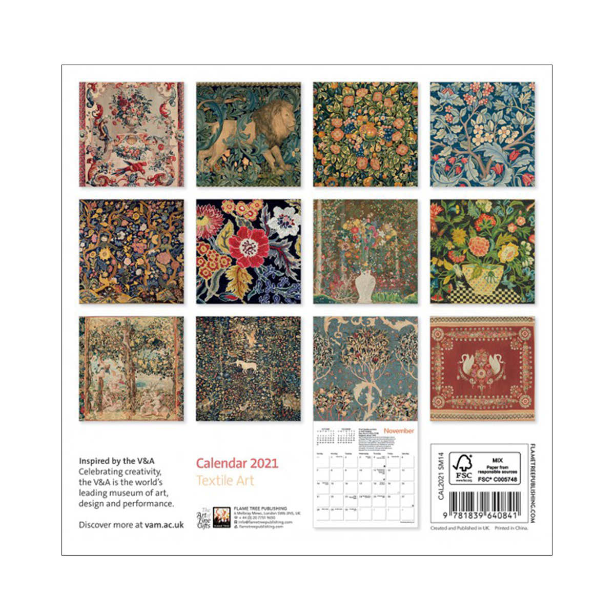 V&A Textile Art Mini wall calendar 2021