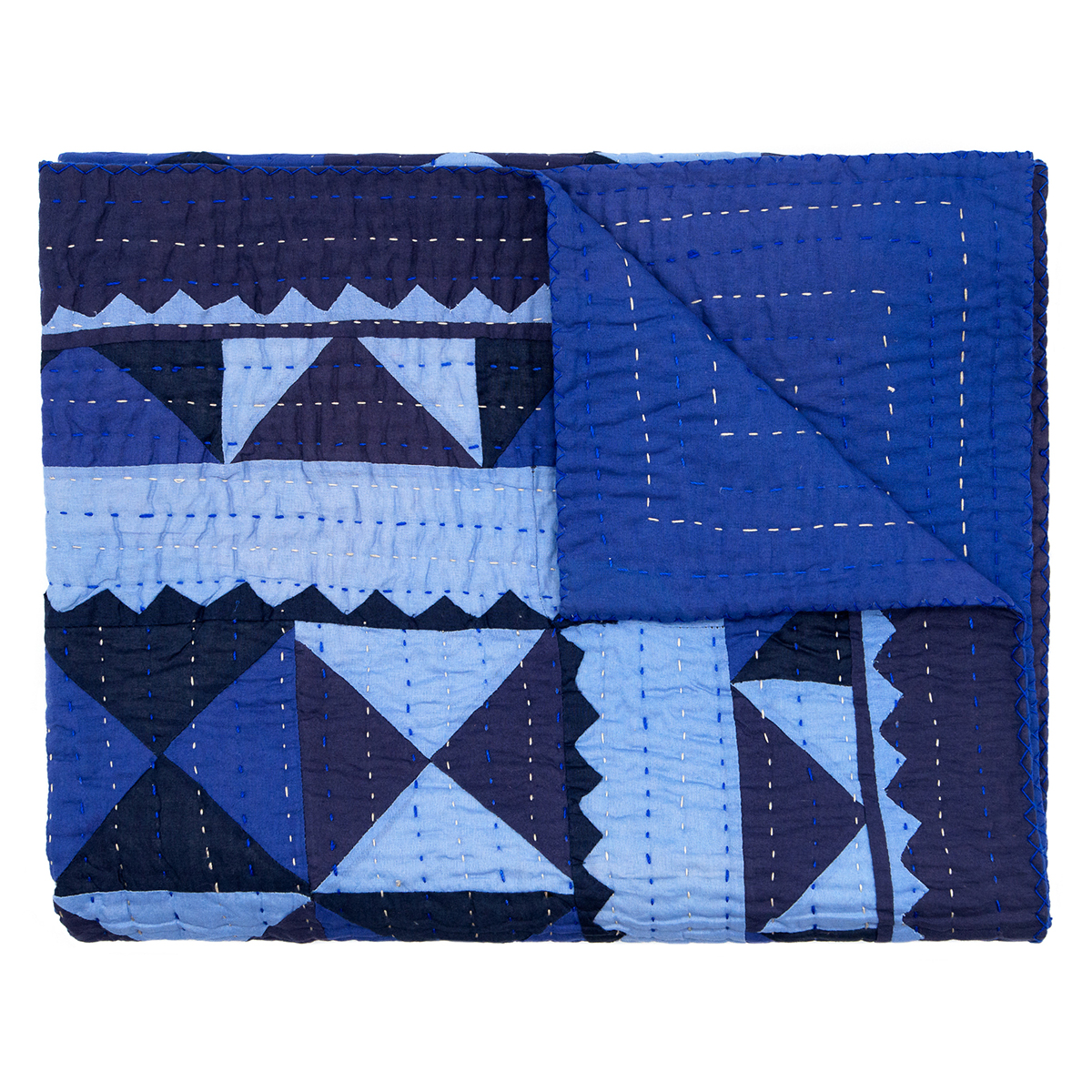 Small blue geometric patchwork quilt