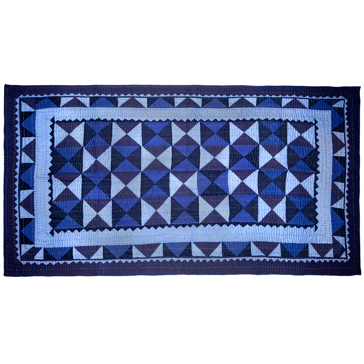 Small blue geometric patchwork quilt