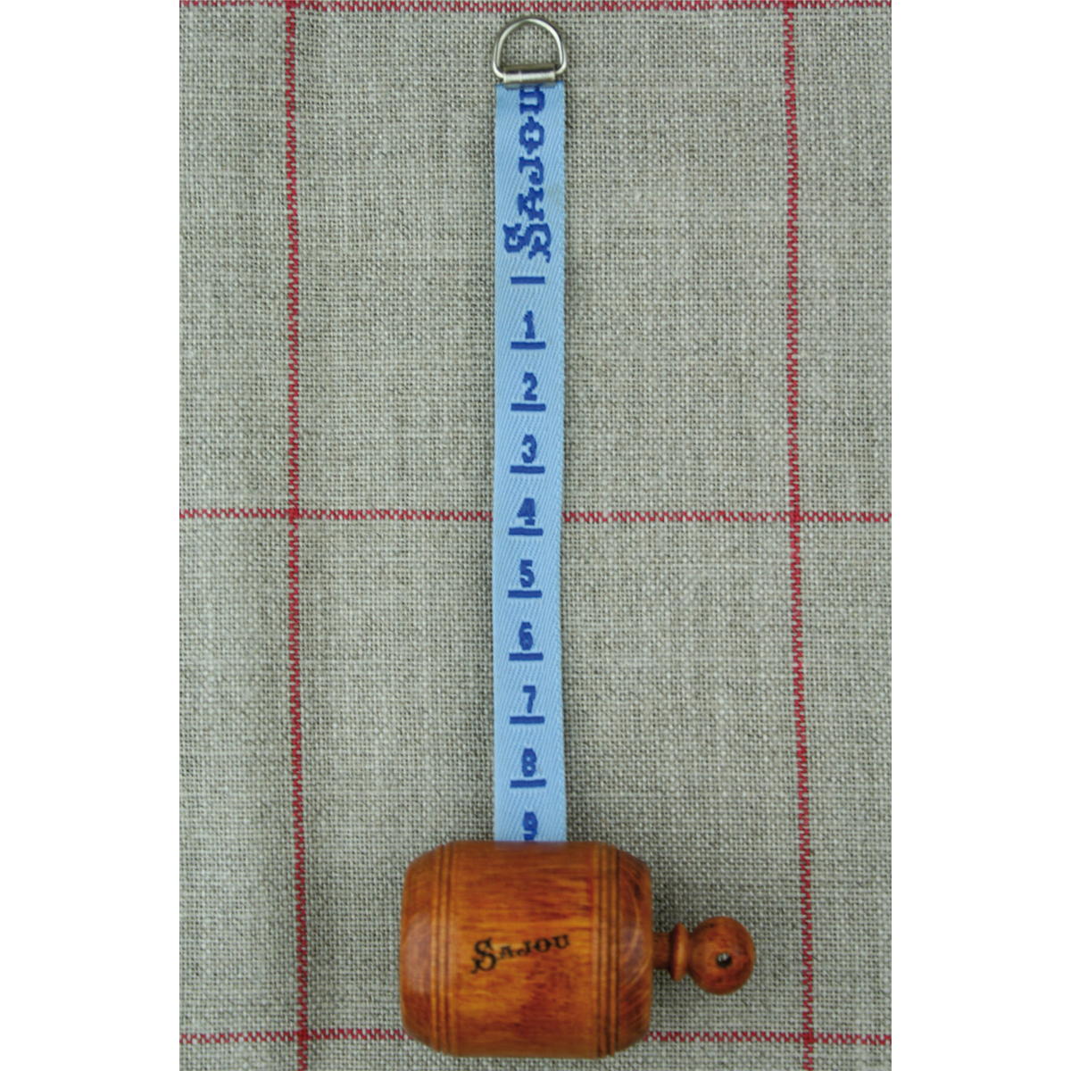 Blue wooden tape measure