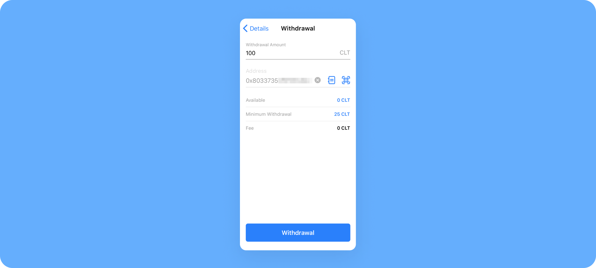 Withdrawal form — Mobile app