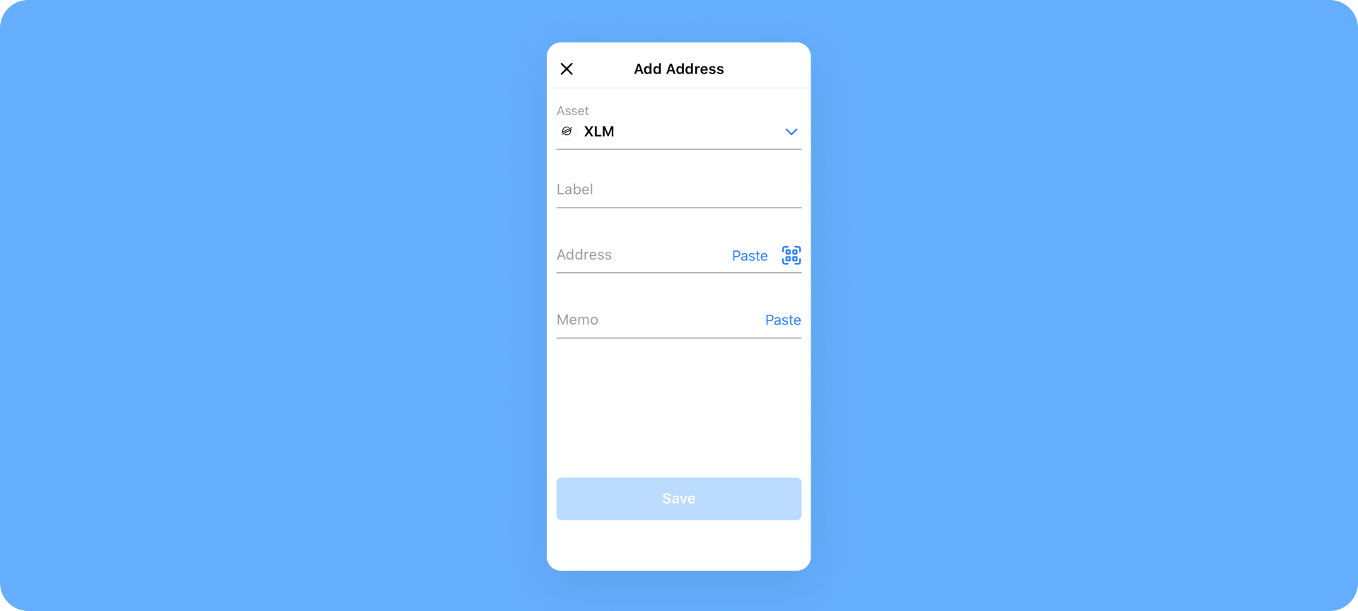 Adding XLM address — Mobile app