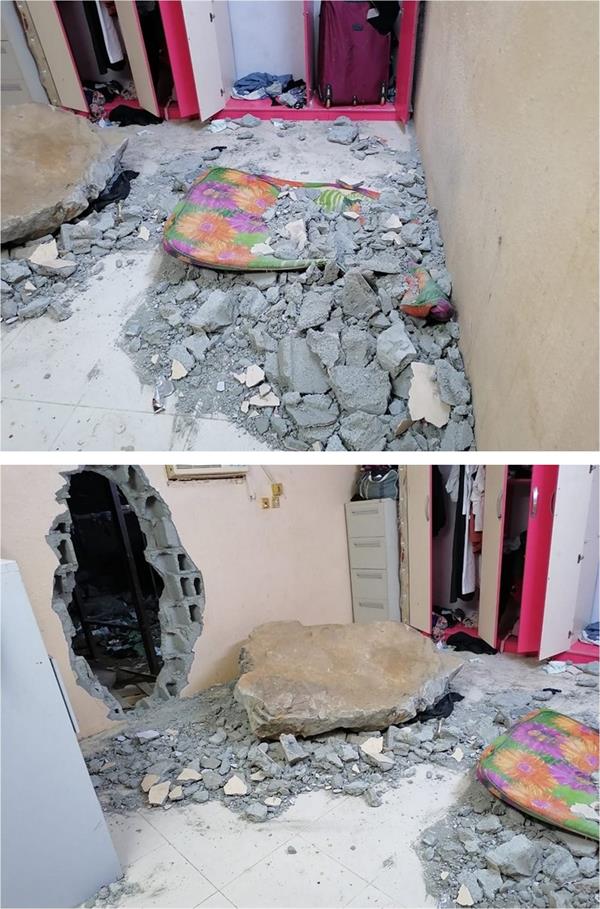 نجاة شاب اخترقت غرفته صخرة سقطت من مكان مرتفع