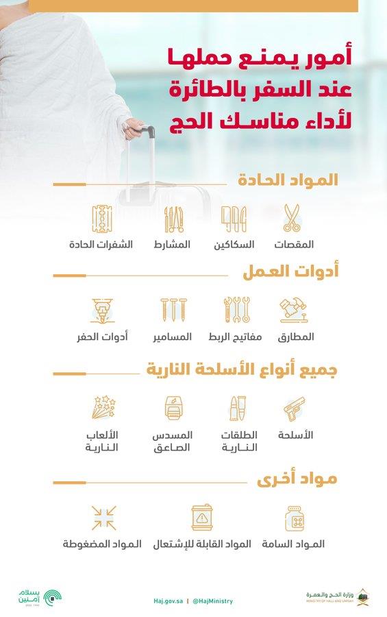"الحج والعمرة": هذه المواد والأدوات يمنع حملها عند السفر بالطائرة لأداء مناسك الحج صورة