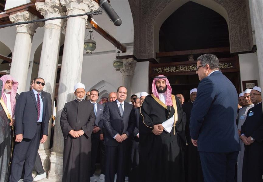 تمت بمنحة سعودية.. ولي العهد والسيسي يتفقدان آخر تجديدات وترميمات الأزهر