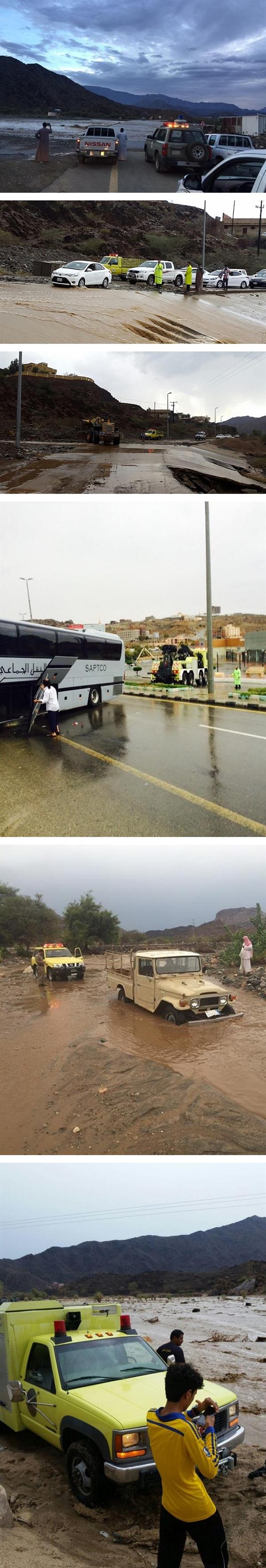 انقطاع طرق واحتجازات بأمطار الباحة