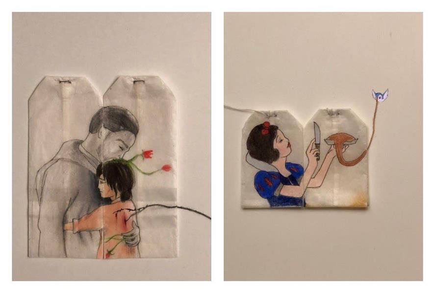 فنانة تشكيلية سعودية تحوّل الأكواب وأكياس الشاي إلى لوحات فنية (صور)  