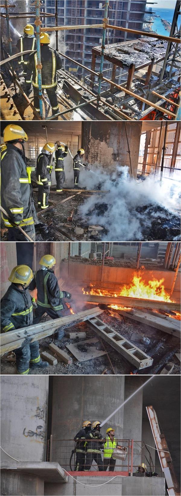 صور من إخماد حريق برج كورنيش جدة