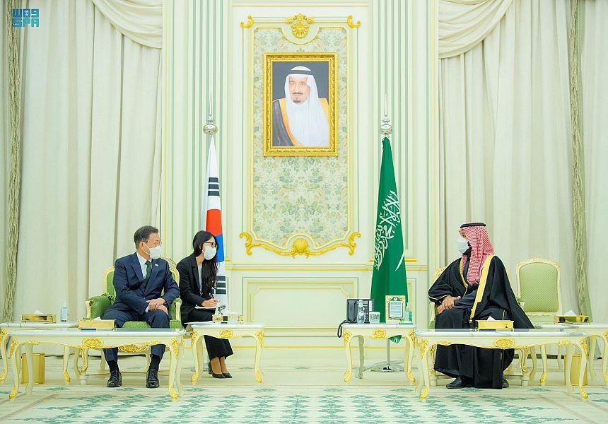 ولي العهد يستقبل رئيس كوريا الجنوبية ويعقدان جلسة مباحثات رسمية