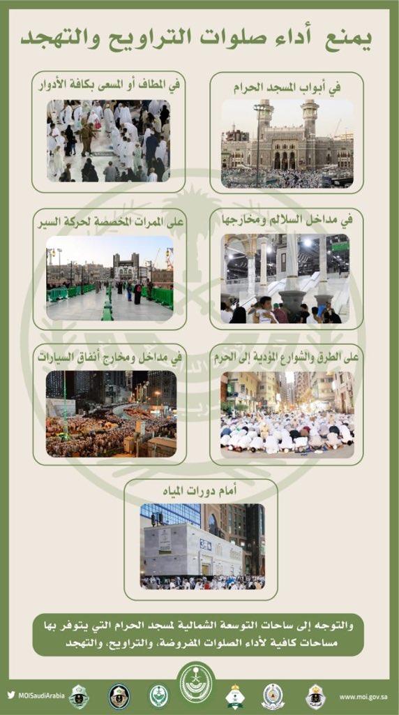 الأمن العام: هذه الأماكن في المسجد الحرام يُمنع فيها أداء صلاة التراويح والتهجد