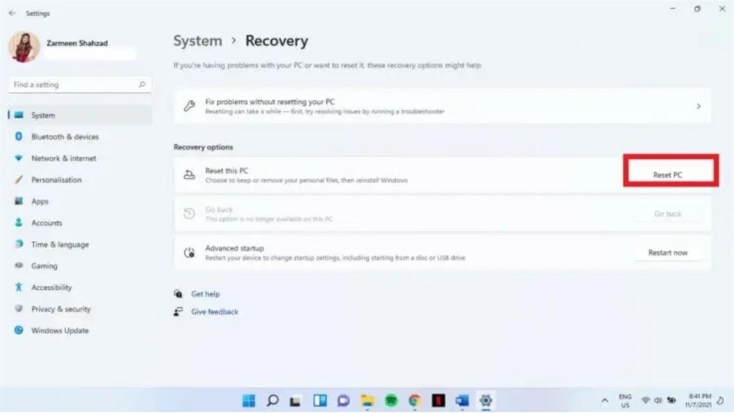  هذه خطوات إعادة ضبط المصنع في ويندوز 11