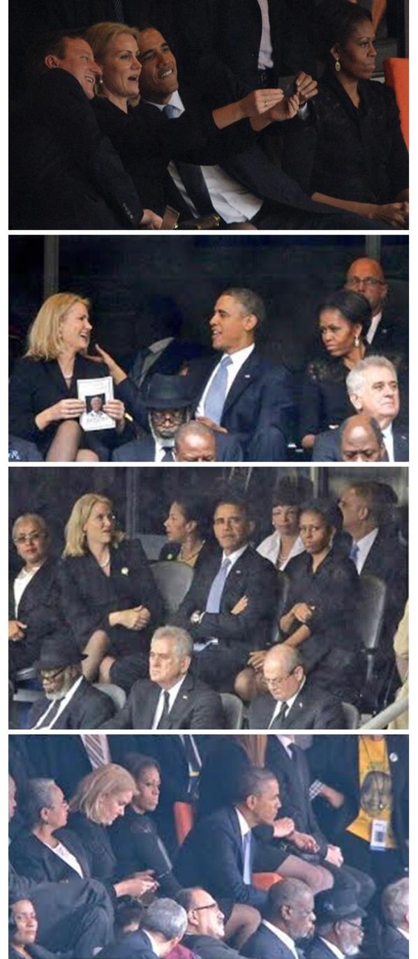 أوباما يثير غيرة زوجته في حفل وداع مانديلا