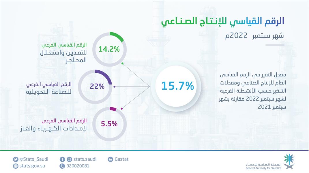 "الإحصاء":ارتفاع الرقم القياسي للإنتاج الصناعي بنسبة 15.7% في سبتمبر الماضي