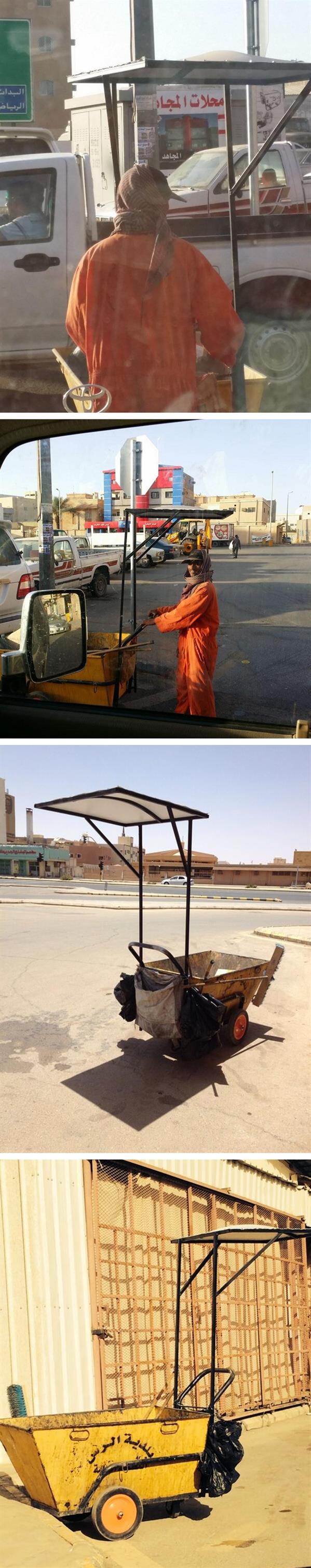 مظلة لحماية عمال النظافة من الشمس