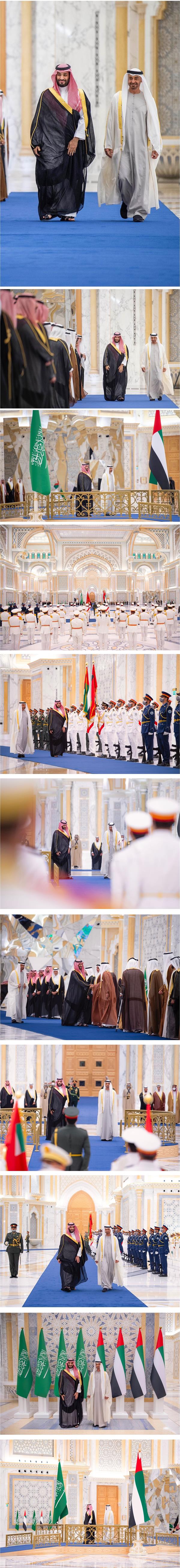 مراسم استقبال رسمية لولي العهد في قصر الوطن في أبوظبي بمناسبة زيارته الإمارات