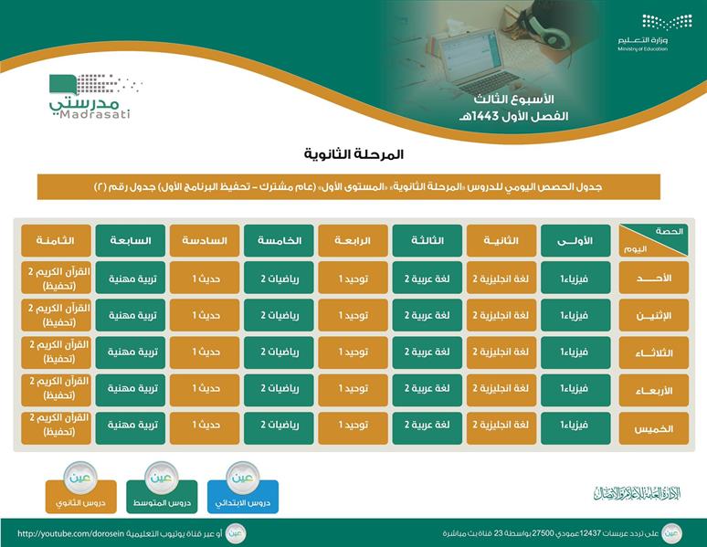 "التعليم" تعلن جداول الحصص اليومية لجميع المراحل للأسبوع الثالث 