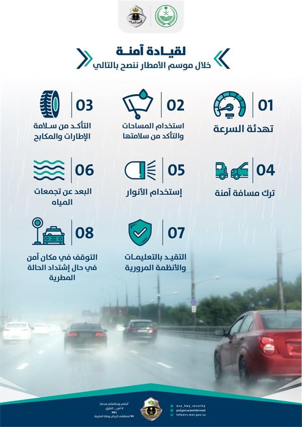 أمن الطرق: 8 نصائح لقيادة آمنة خلال موسم الأمطار أمن الطرق: 8 نصائح لقيادة آمنة خلال موسم الأمطار