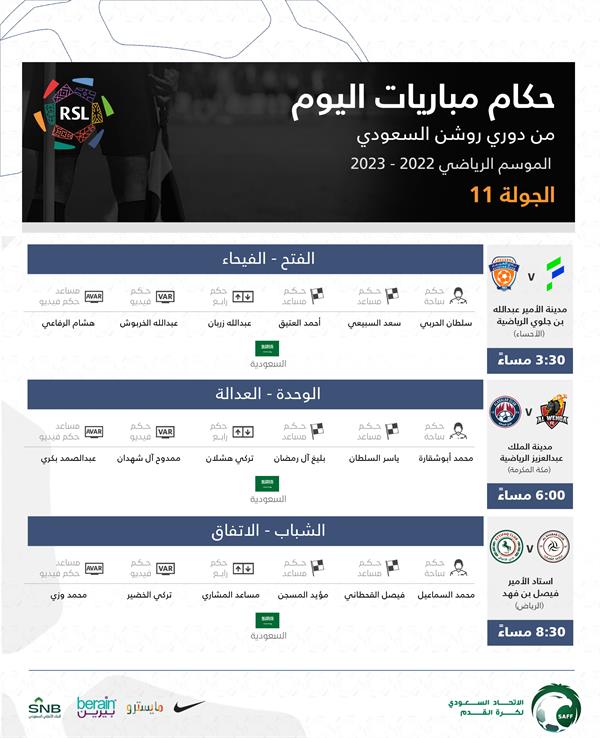 تفاصيل حكام مباريات اليوم في دوري روشن تفاصيل حكام مباريات اليوم في دوري روشن