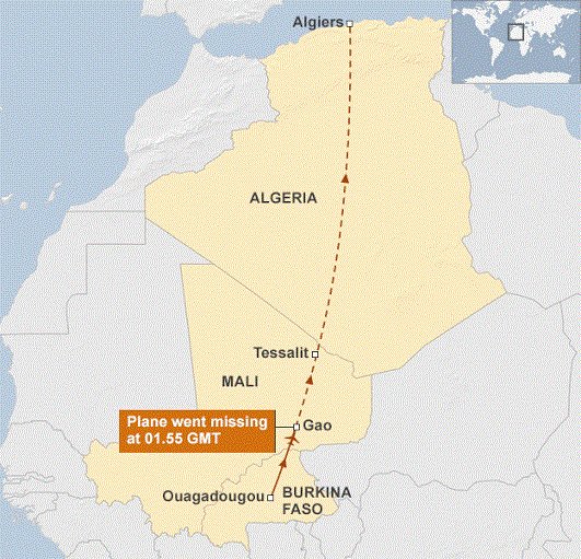 مسار وقوع الطائرة الجزائرية