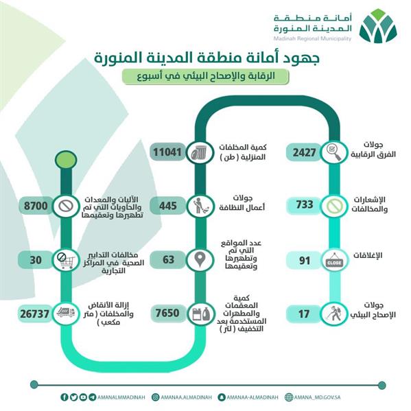 أمانة المدينة المنورة تغلق 91 منشأة مخالفة وتغرّم 733 في أسبوع