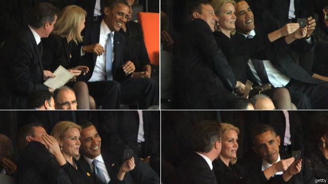 صورة أوباما وهالي شميدت أثناء تأبين مانديلا تستقطب الاهتمام