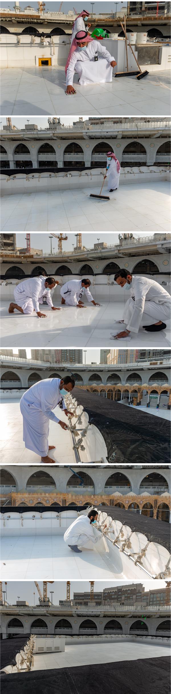 فريق سعودي مختص يقوم بتنظيف سطح الكعبة المشرفة فريق سعودي مختص يقوم بتنظيف سطح الكعبة المشرفة