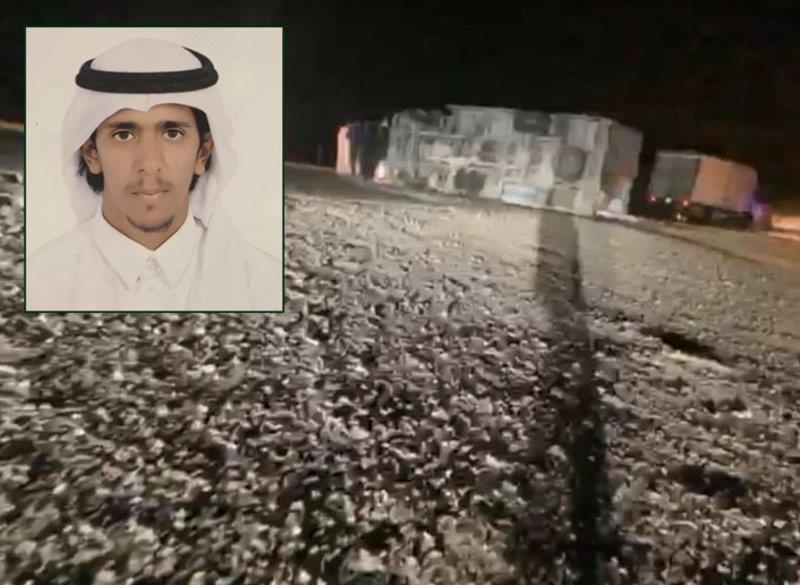 شاب يُبادر بتنبيه المارة بوقوع حـادث في منطقة مُظلمة على أحد طرق الأفلاج 