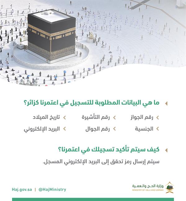 "الحج والعمرة" توضح البيانات المطلوبة للتسجيل في تطبيق "اعتمرنا" كزائر