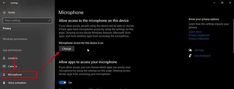 إصلاح مشكلة توقف الميكروفون عن العمل في ويندوز 10