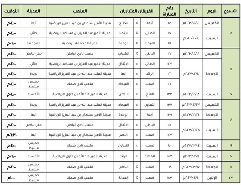 جدول مباريات