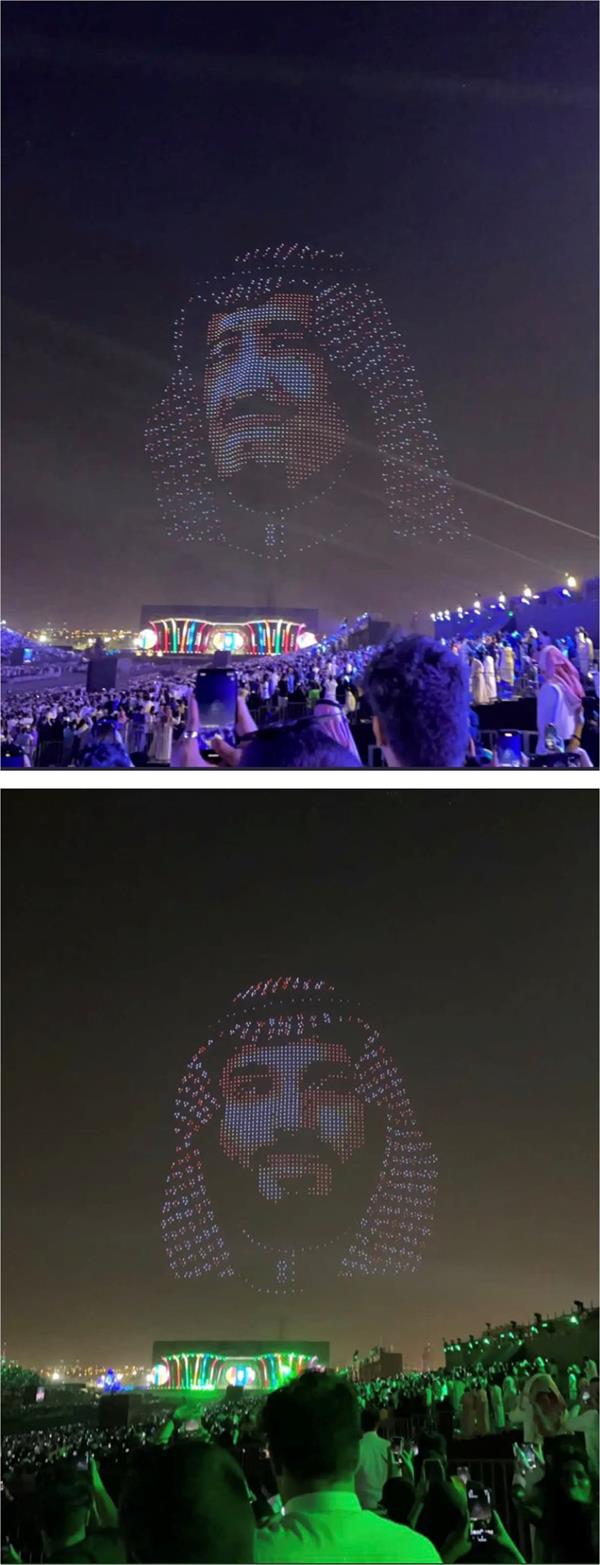  المئات من طائرات الدرونز تشكل صورة الملك سلمان وولي العهد