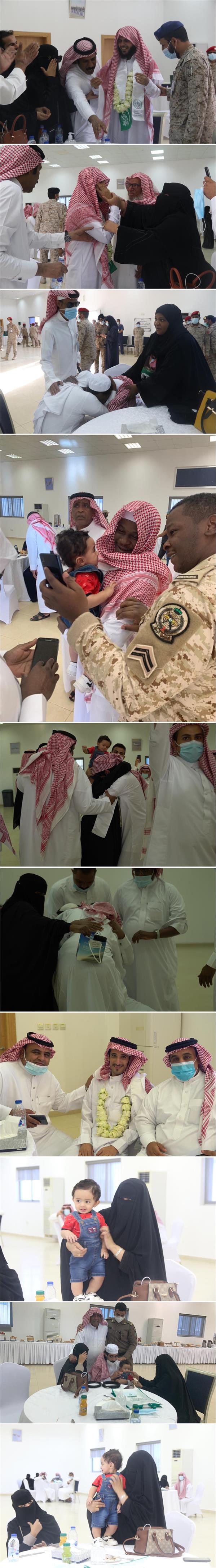  لحظة استقبال أهالي وأقرباء العائدين من اليمن لأبنائهم لدى وصولهم قاعدة الملك سلمان