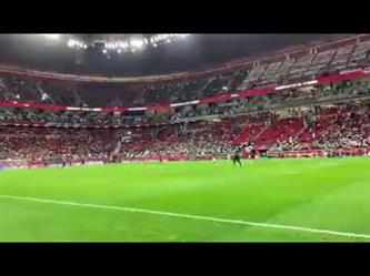 جانب من عمليات إحماء منتخبي تونس والجزائر قبل نهائي كأس العرب جانب من عمليات إحماء منتخبي تونس والجزائر قبل نهائي كأس العرب