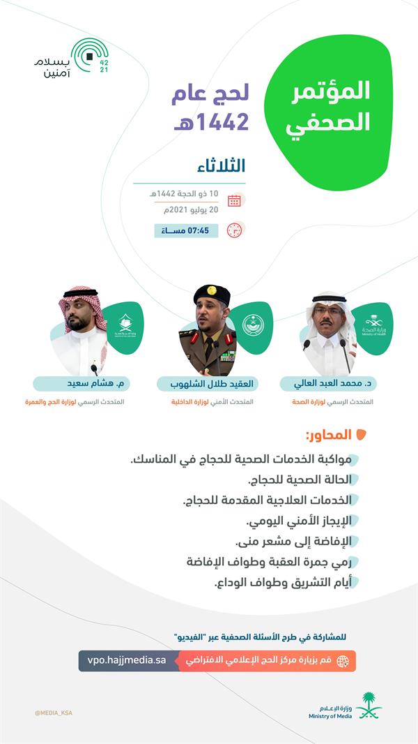 مؤتمر لـ3 جهات اليوم لاستعراض آخر المستجدات حول حج هذا العام 