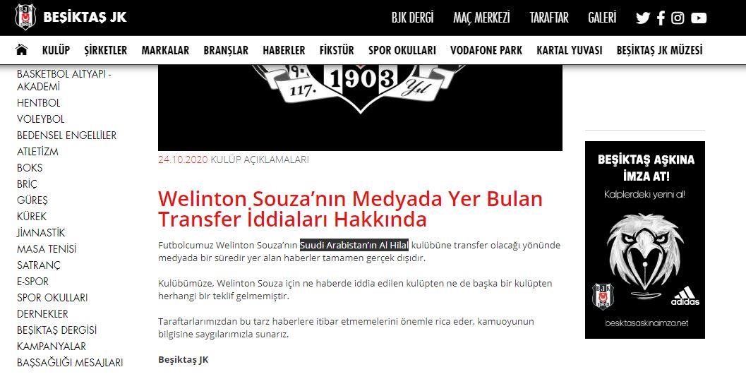 بيان بشكتاش بخصوص انتقال لاعبه للهلال بيان بشكتاش بخصوص انتقال لاعبه للهلال