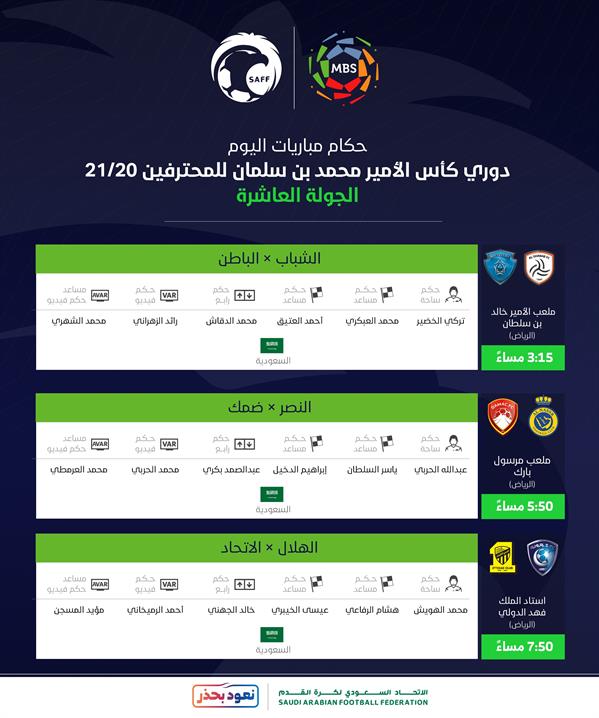 تعرف على تفاصيل وحكام مباريات اليوم من منافسات الجولة العاشرة