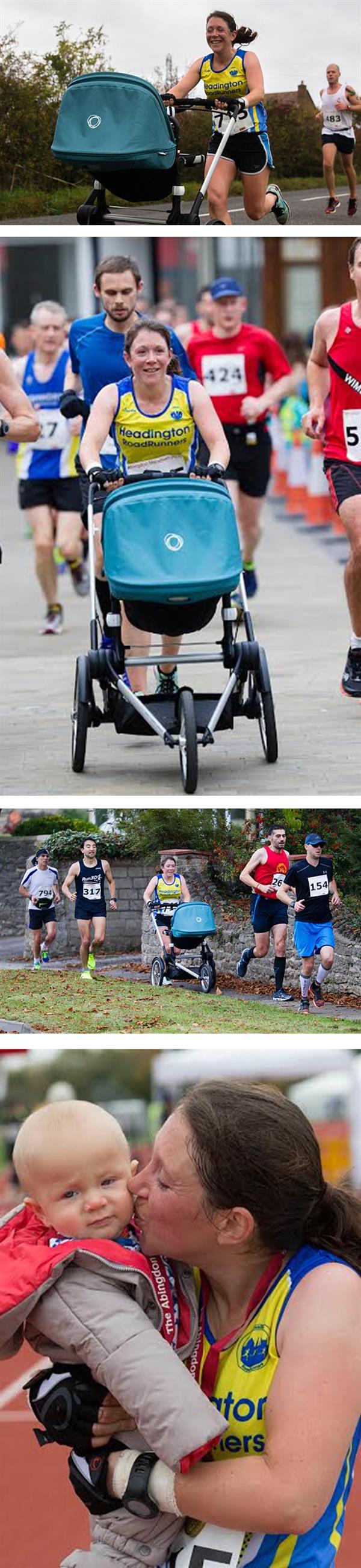 بريطانية تحطم الرقم القياسي في دفع عربة طفلها أثناء الماراثون بريطانية تحطم الرقم القياسي في دفع عربة طفلها أثناء الماراثون