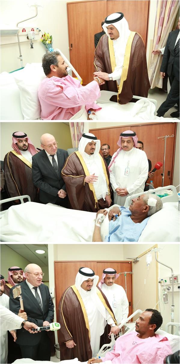  نائب أمير منطقة الرياض في زيارة للاطمئنان على مصابي شظايا الحوثي .