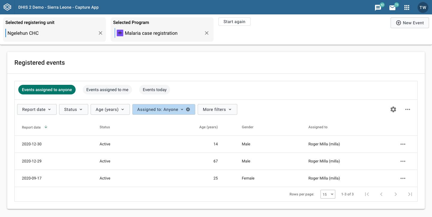 Predefined list views in Capture app